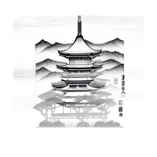 Japanese Temple In Cloudy Bamboo Forest In The Mountains