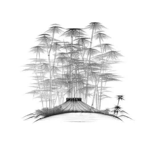 Bamboo Forest With An Earth Trail Leading Towards A Nepali Temple