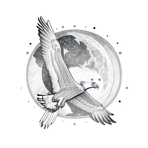 Flying Eagle With Sun And Moon And Geometric Objects