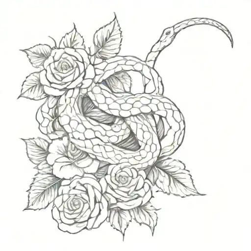 A Snake Wrapped Around A Dawith Vines And Roses Intertwined