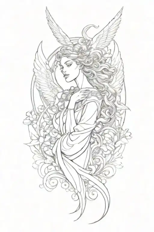 Badass Beautiful Angel In Art Nouveau Style