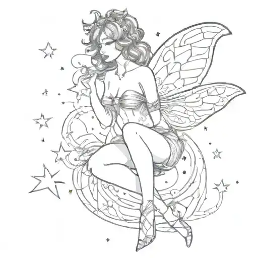 Fairy Whole Body With Stars Around Nasty Sexy In Underwear