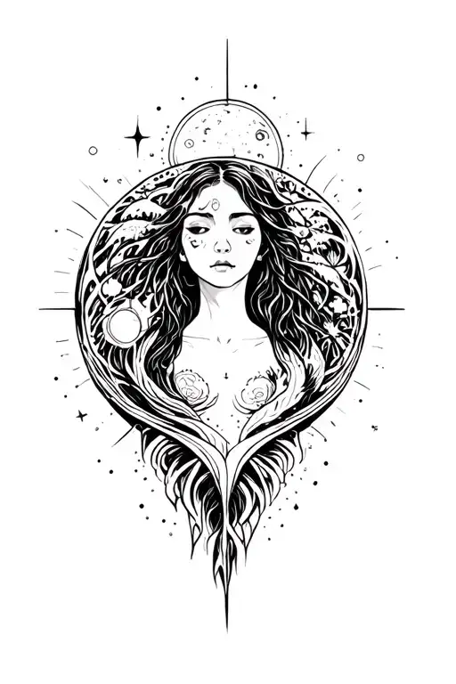 A Cosmic Style Tattoo That Represents Feeling Free With No People And No Color