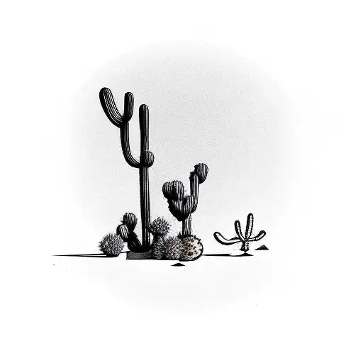 Desert With A Lone Cactus And Tumbleweed