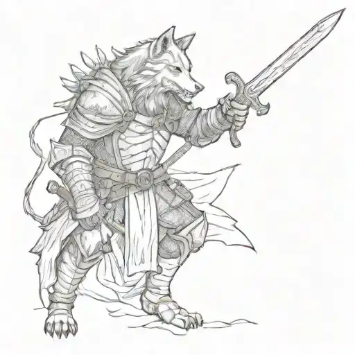 Wolf Sif From The Game Dark Souls With A Sword In His Teeth