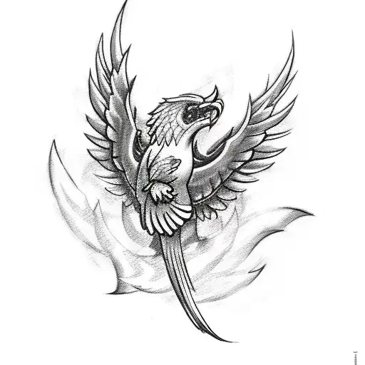 Sketch Me A Tattoo Of A Flying Phoenix With A Musical Note And A Lambda Symbol I