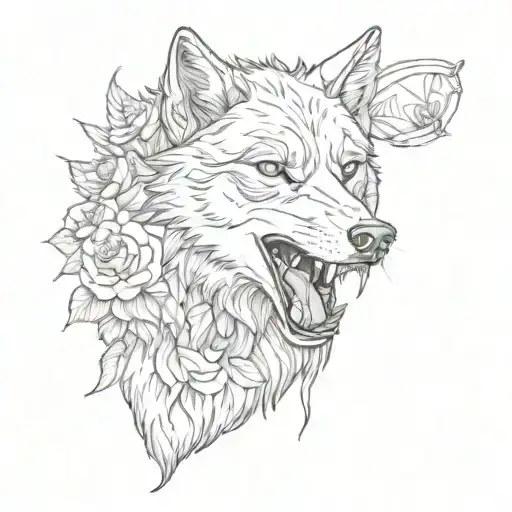Wolf Holding Roses In Its Mouth