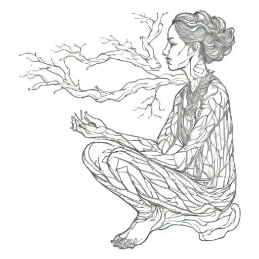 Meditating Woman Wearing Tree Root Dress
