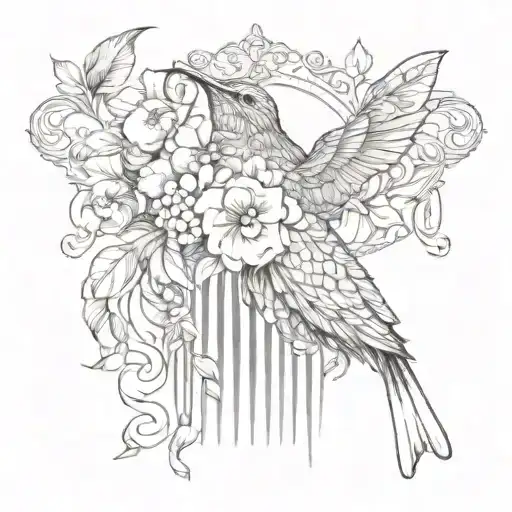 Vintage Hair Comb With Hummingbird And Pears