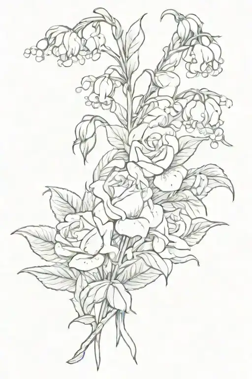 Lily Of The Valley And Three Roses Intertwined