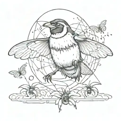 Penguin Riding A Bumble Bee Around A Small Spider Web