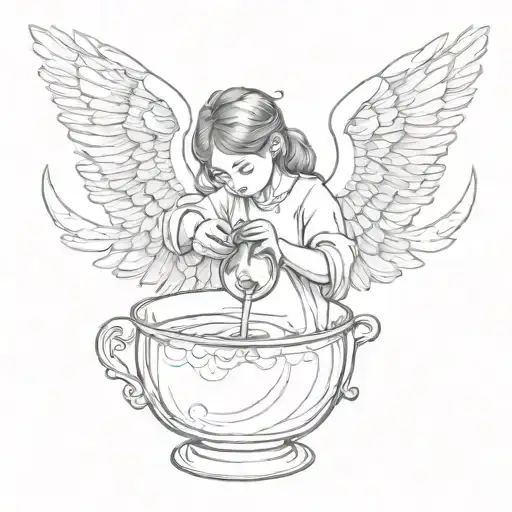 Tiny Angel Pouring A Bottle Pouring
