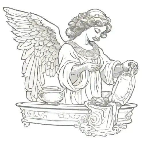 Tiny Classic Angel Old Venezien Style Pouring A Bottle Pouring