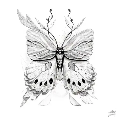 Bleeding Butterfly With Moth Skull Inside Of It With Flowers Surrounding It