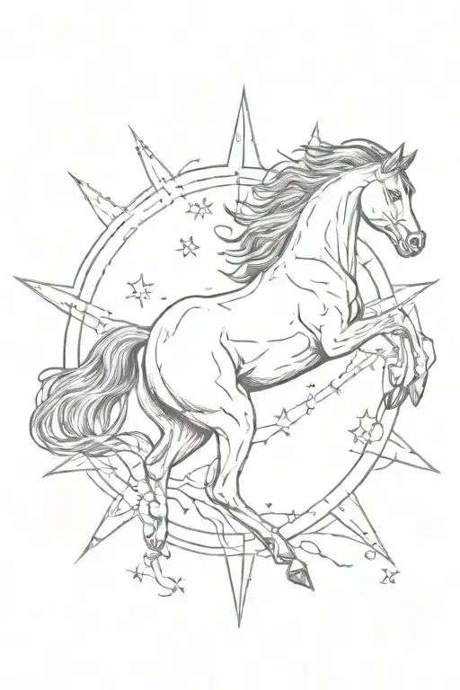 Rearing Horse Next To Sharp Star