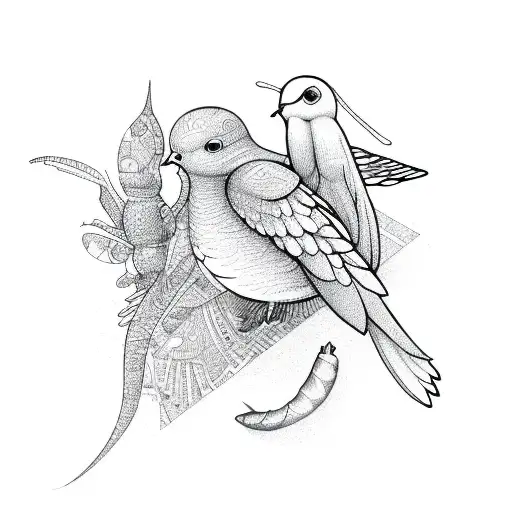 Abstract Line Drawing Dove And Prarying Mantis Line Drawing