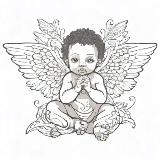African American Baby Angel With Wings Spread