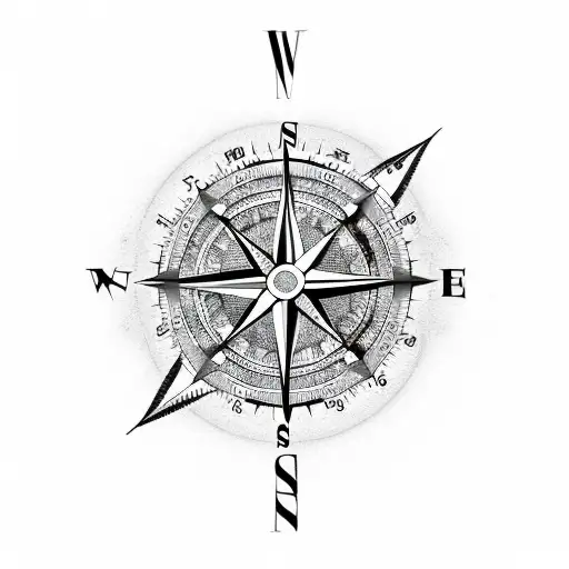 Compass Blended With A Old Analog Watch With Roman Numbers