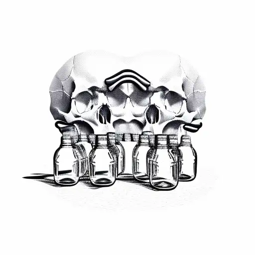 Skull Inside Bottles With Tiny Same City