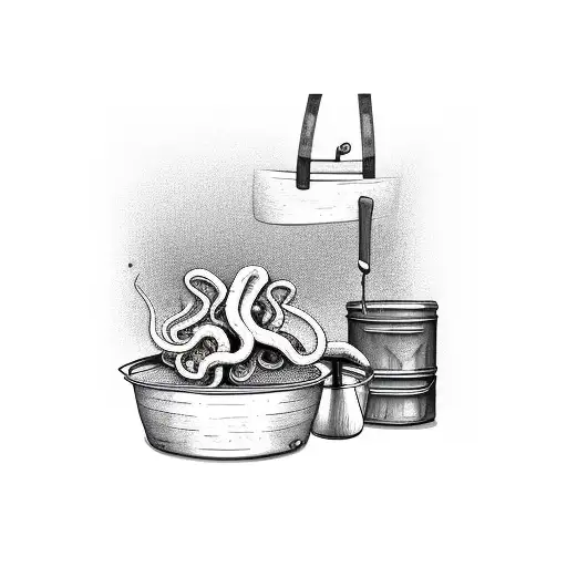 Octopus In A Cooking Pot Holding Lid Over Head