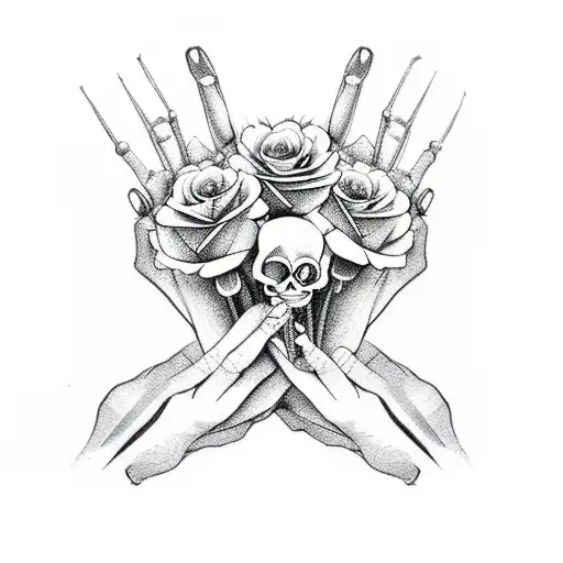 Skeleton Hands Holding Aces With A Flower Bouquet And Pocket Chips