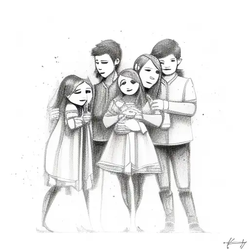 Teenager Holding 4 Kids