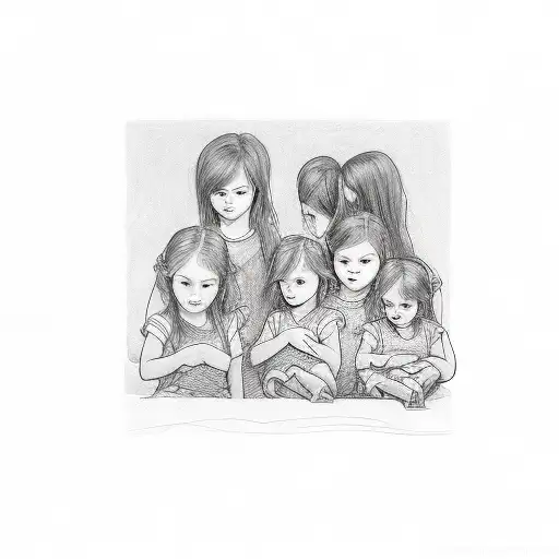 Girl Holding 3 Little Girls And 1 Little Boy