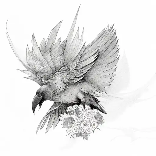 Morrigan With Raven And Flowers