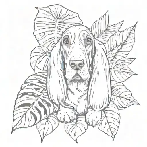 Basset Hound With Monstera Leaf Intertwined