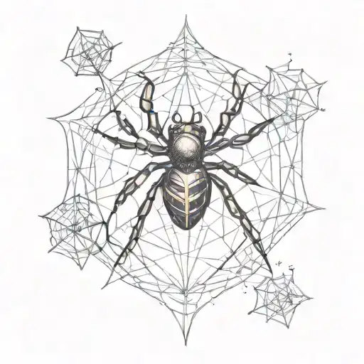 Black Widow Spider With Hearts And Webs Surrounding