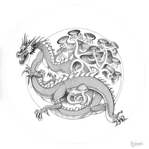 Dragon Skeleton With Mushrooms On Its Back