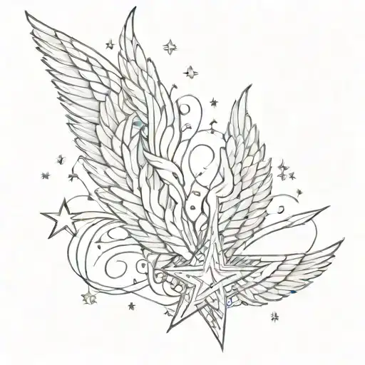 Star And Angel Wings Intertwined