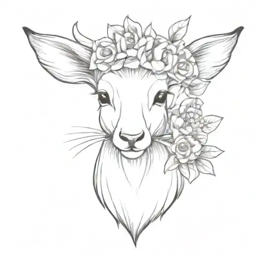 Small Animal With Flower On Head Sketch Style Simple