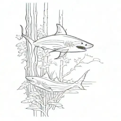 Forest Scene With Outline Of A Shark Hidden In The Trees