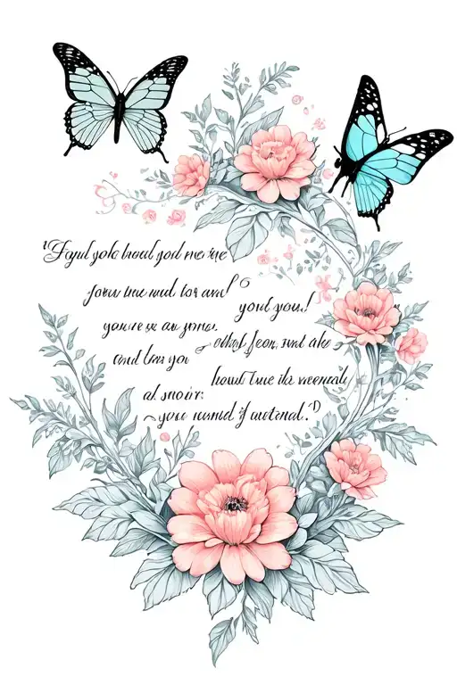 Flowers And Butterflies Intertwined With Meaningful Quote For Women Tattoo