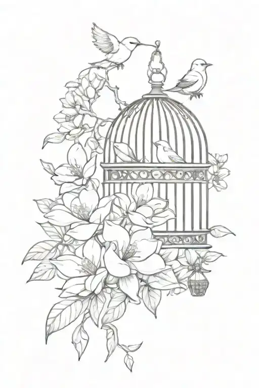 Magnolia Flowers Around Bird Cage