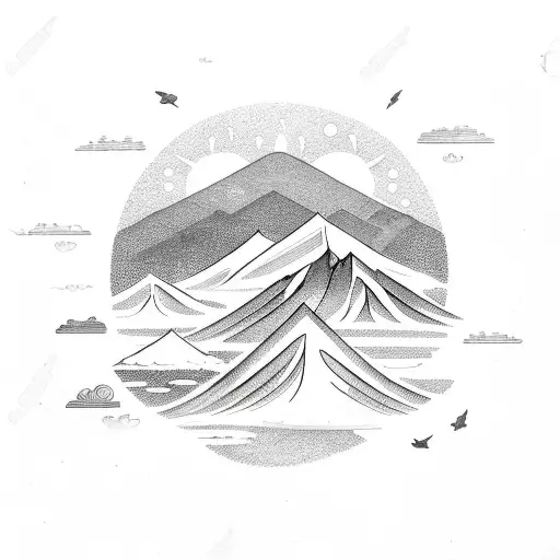 Mountain With Sunburst Above And Ocean