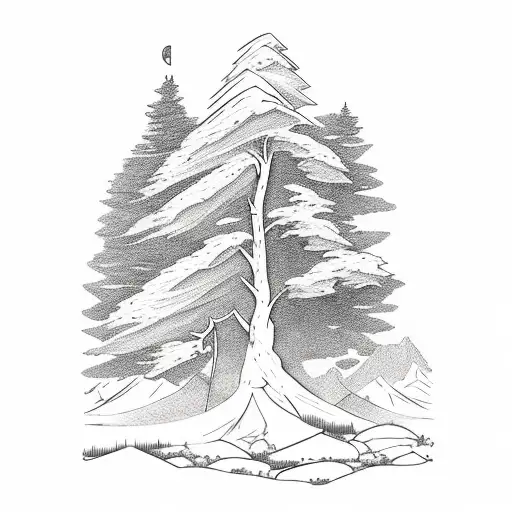 Mountain Scene With A Big Tree