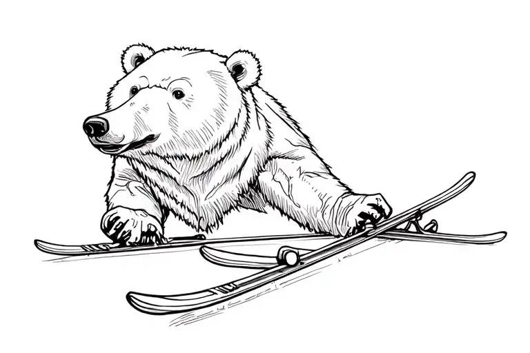 Bear Head With Skis Crossing Behind