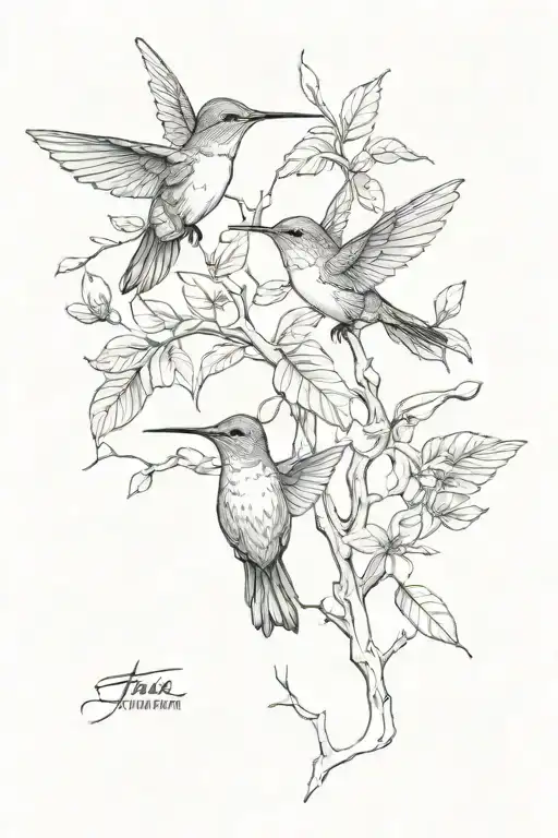 Full Forearm Tattoo Hummingbirds And Tree Black And White
