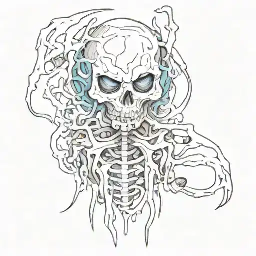 An Abstract Design Of A Horror-themed Anime Character Surrounded By Bones