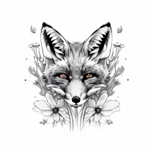 Decaying Fox With Ribs Showing And Flowers And Fungi Growing From It