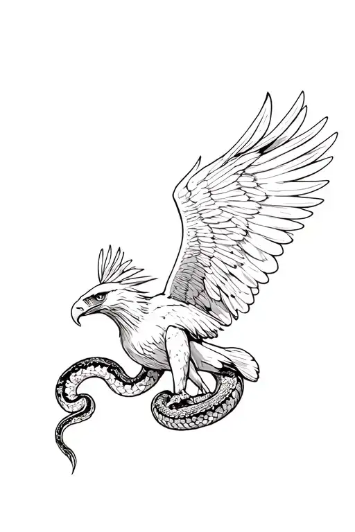 Eagle With Its Wings Spread Holding A Snake In Its Talons Flying