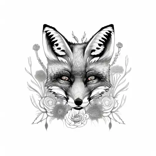 Decaying Fox Body With Ribs Showing And Flowers And Fungi Growing From It