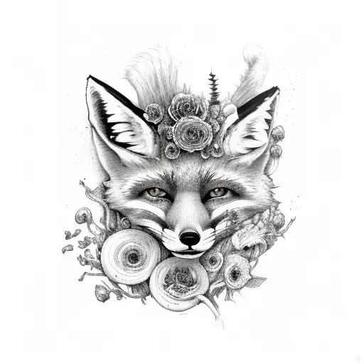 Decaying Fox Body With Ribs Showing And Flowers And Fungi Growing From It