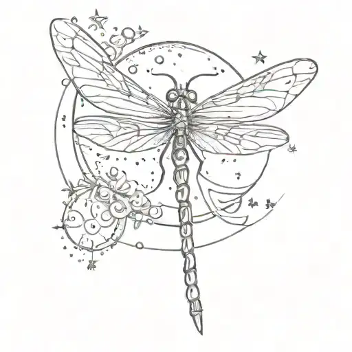 Dragonfly And Moon With Stars