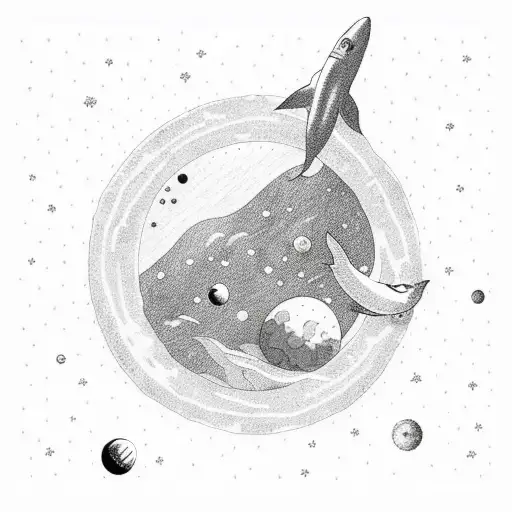 Astronaut Floating In Space With A Dolphin While The Planets Are Bouncing Between Them