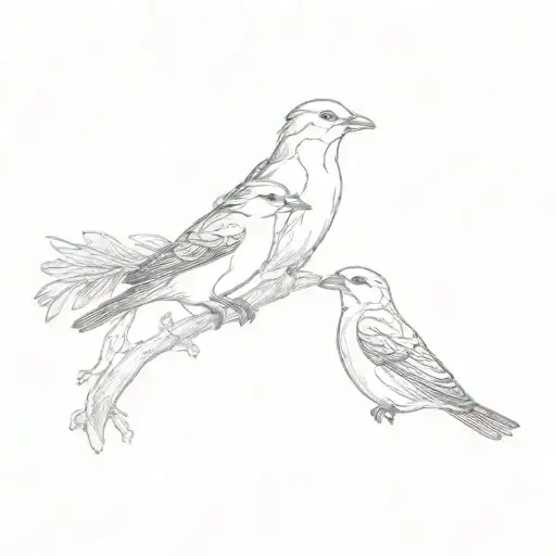 Two Birds Perched On A Tree Branch