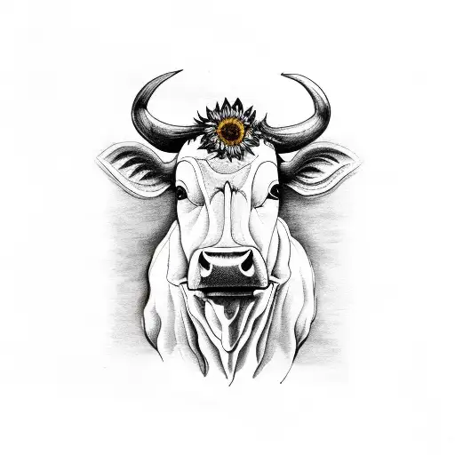 Cow Head With Sunflower