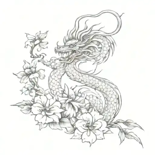 Chinese Dragon And Flowers Back